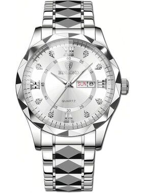 Unisex White Silver Analog Stainless Steel Roman Numeral Diamond Luxury Watch